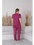 Kadın Milan Kumaş Büyük Beden Curve Baskılı Desenli Kısa Kollu Bambu Pijama Takımı 3