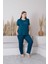 Kadın Milan Kumaş Büyük Beden Curve Baskılı Desenli Kısa Kollu Bambu Pijama Takımı 1