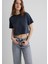 Antrasit Crop Basic Tişört 1613072-70763 4