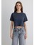 Antrasit Crop Basic Tişört 1613072-70763 5