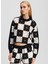 Karl Lagerfeld Jeans Bisiklet Yaka Crop Kareli Siyah - Beyaz Kazak Kadın A2W18030 2