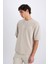 Loose Fit Bisiklet Yaka Baskılı Kısa Kollu Ağır Kumaş Tişört E0575AX25SM 3