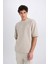 Loose Fit Bisiklet Yaka Baskılı Kısa Kollu Ağır Kumaş Tişört E0575AX25SM 4