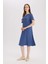 Regular Fit Apaş Yaka Basic Düz Bürümcük Kısa Kollu Midi Elbise D3834AX25SM 3