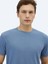 Havacı Mavi Düz Bisiklet Yaka Pamuk Karışımlı T-Shirt 3