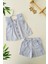 Fisto Detaylı Kız Bebe Pamuk Şortlu askılı takım - Mavi 1