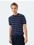 Çizgili Bisiklet Yaka Viskon Kısa Kollu Triko Tişört 3