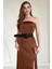 Straplez Saten Elbise - Taba 2