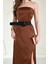 Straplez Saten Elbise - Taba 3