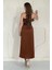 Straplez Saten Elbise - Taba 4