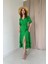 Dantel Detay Keten Elbise - Yeşil 1