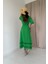 Dantel Detay Keten Elbise - Yeşil 4