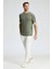 Saf Keten Haki Bisiklet Yaka T-Shirt 2