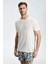 Saf Keten Kırık Beyaz Bisiklet Yaka T-Shirt 3