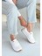 Kadın Babet Ayakkabı Beyaz Suni Deri Lastik Bağcıklı Günlük Kullanım İçin 3