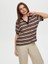 Polo Yaka Payetli Çizgili Örme Bluz S25BLZ012 2