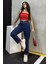 Düz Orta Kadın Mavi Slim Fit Mom Pantolon 1