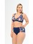 Kadın Lacivert Desen Büyük Beden Yüksek Bel Kelebek Bikini Takımı 2