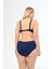 Kadın Lacivert Desen Büyük Beden Yüksek Bel Kelebek Bikini Takımı 4