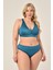 Kadın Petrol Mavi Büyük Beden Üçgen Toparlayıcı Yüksek Bel Bikini Takımı 1