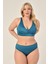 Kadın Petrol Mavi Büyük Beden Üçgen Toparlayıcı Yüksek Bel Bikini Takımı 2