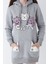 Genç Kız Gri Kedi Baskılı Kapüşonlu Pamuklu Sweatshirt 1
