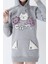 Genç Kız Gri Kedi Baskılı Kapüşonlu Pamuklu Sweatshirt 3
