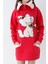 Genç Kız Kırmızı Kedi Baskılı Fermuarlı Kapüşonlu Pamuklu Sweatshirt 1