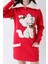 Genç Kız Kırmızı Kedi Baskılı Fermuarlı Kapüşonlu Pamuklu Sweatshirt 2