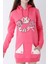Genç Kız Pembe Kedi Baskılı Kapüşonlu Pamuklu Sweatshirt 2