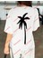 Minimal Palmiye 111 Baskılı Oversize Yıkamalı Tshirt Beyaz 3