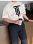 Minimal Lisanslı Logo 5 Baskılı Oversize Yıkamalı Tshirt Beyaz 5