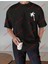 Minimal Palmiye 111 Baskılı Oversize Yıkamalı Tshirt Siyah 1