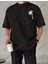 Minimal Palmiye 111 Baskılı Oversize Yıkamalı Tshirt Siyah 3