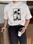 Minimal Palmiye Happy Baskılı Oversize Yıkamalı Tshirt Beyaz 1