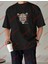 Leopar Stay Wild Baskılı Oversize Yıkamalı Tshirt Siyah 3
