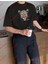 Leopar Stay Wild Baskılı Oversize Yıkamalı Tshirt Siyah 4