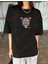 Leopar Stay Wild Baskılı Oversize Yıkamalı Tshirt Siyah 5