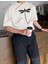 Minimal Yusufçuk Baskılı Oversize Yıkamalı Tshirt Beyaz 5