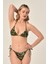 Aquaviva Kadın Siyah Yeşil Yaprak Desen Üçgen Slip Büzgülü Brazılıan Bikini Takımı 1