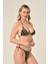 Aquaviva Kadın Siyah Yeşil Yaprak Desen Üçgen Slip Büzgülü Brazılıan Bikini Takımı 4