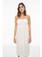 Branny Regular Fit Midi Boy Askılı Kare Yaka Ekru Renk Elbise 3