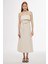 Brates Regular Fit Midi Boy Straplez Bej Renk Elbise 1