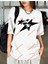 Minimal Star Print Baskılı Oversize Yıkamalı Tshirt Beyaz 2