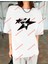 Minimal Star Print Baskılı Oversize Yıkamalı Tshirt Beyaz 4