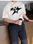 Minimal Star Print Baskılı Oversize Yıkamalı Tshirt Beyaz 5