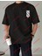 Lisanslı Amblem Baskılı Oversize Yıkamalı Tshirt Siyah 3