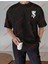 Lisanslı Amblem Baskılı Oversize Yıkamalı Tshirt Siyah 1
