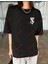 Lisanslı Amblem Baskılı Oversize Yıkamalı Tshirt Siyah 5