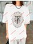 Lisanslı Amblem Baskılı Oversize Yıkamalı Tshirt Beyaz 4